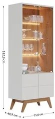 Cristaleira Com Portas de vidro e Led Rebeca C05 Off White/Freijó - Mp