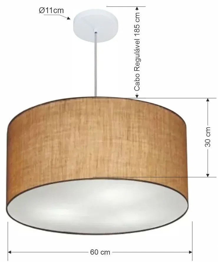 Lustre Pendente Cilíndrico Md-4101 Cúpula em Tecido 60x30cm Palha - Bivolt