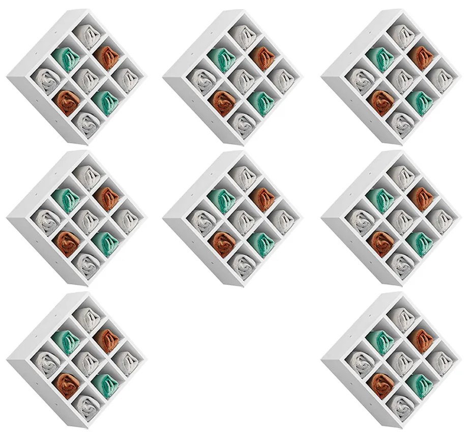 Kit 08 Nichos Porta Toalhas 09 Lugares 40x40cm Branco G01 - Gran Belo