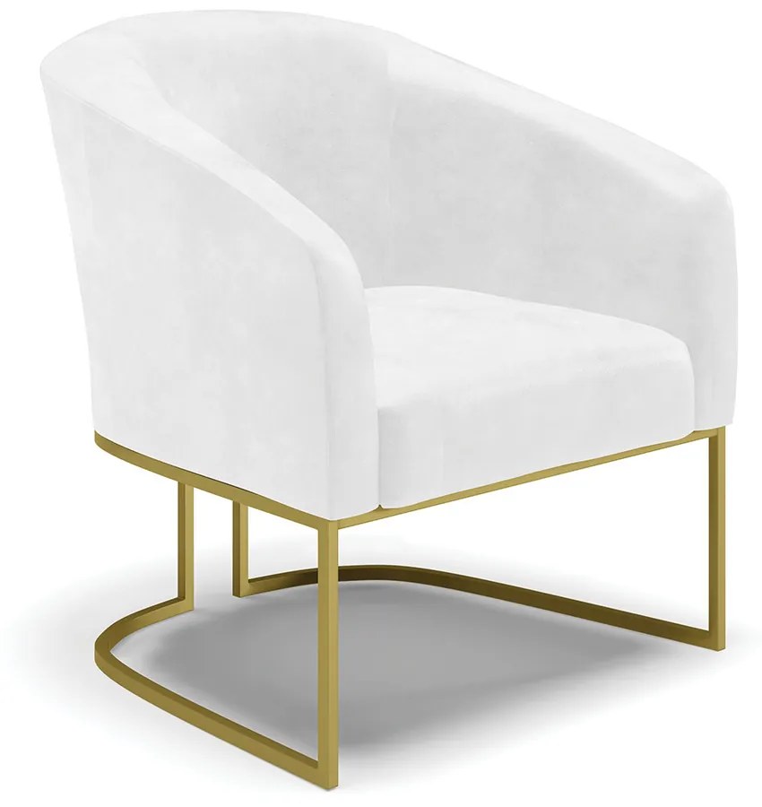 Namoradeira e 2 Poltronas Industrial Dourado Stella Sintético PU D03 - D'Rossi - Branco