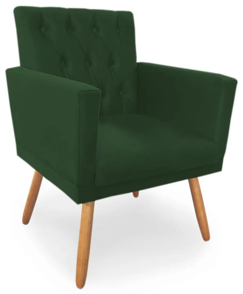 Poltrona Decorativa Clara Capitonê Pés Palito Suede Verde - Sheep Estofados
