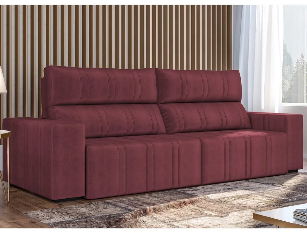 Sofá Retrátil 254 cm Sala de Estar Leonel Suede Bordô G52 - Gran Belo