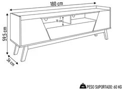 Rack Bancada para TV 70 Pol Pés Retrô 180cm Flora B02 Off White/Natura