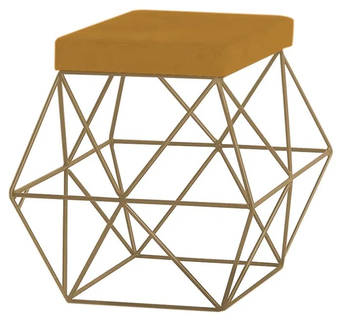 Puff Decorativo Sala de Estar Base Gold Trixie Suede Mostarda G41 - Gran Belo