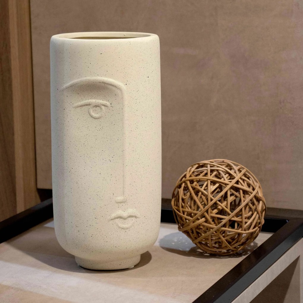 Cachepot Decorativo Rosto em Cerâmica Areia 28x13 cm - D'Rossi