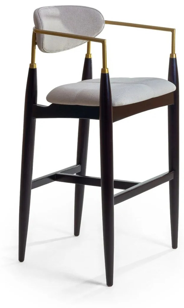 Banqueta com Braço Kezzie Estofada Detalhe em Metal Estrutura Madeira Liptus Design Sustentável