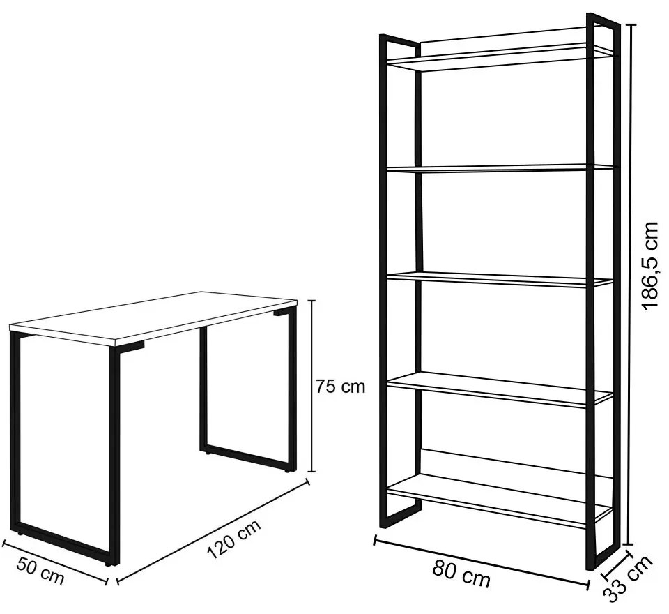 Kit Estante Multiuso Porto e Mesa para Computador Porto Preto 120 Cm -D'Rossi
