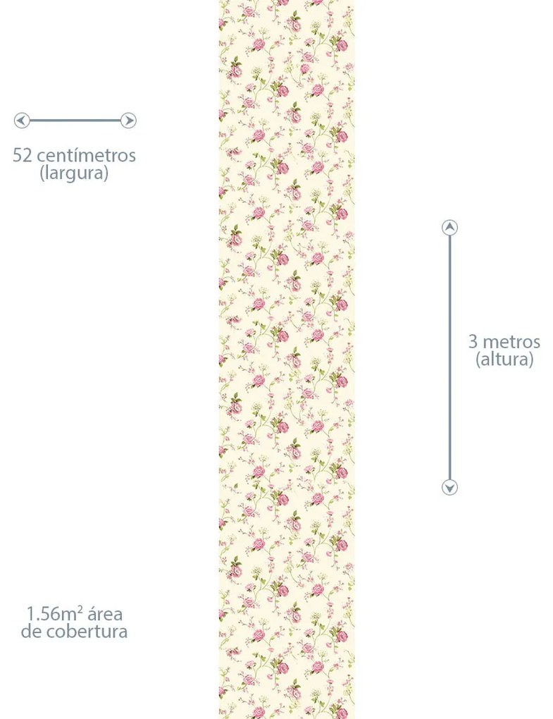 Papel de Parede Floral Amarelo Verde e Rosa 0.52m x 3.00m