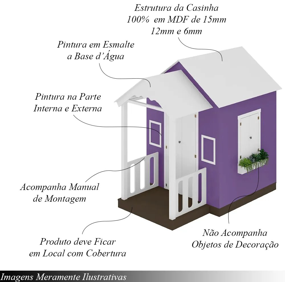Casinha de Brinquedo MDF com Varanda Artesanal Branco/Lilás L12 - Gran Belo