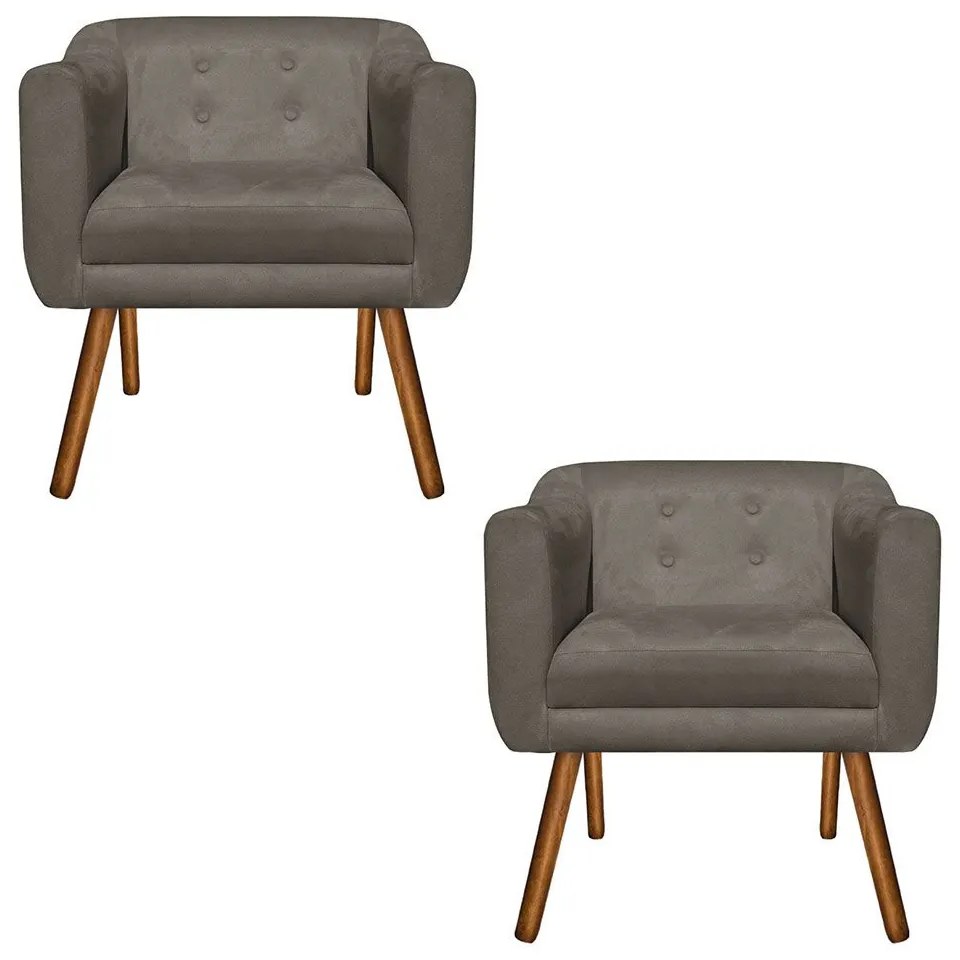 KIT 02 POLTRONAS JULIA SUEDE MARROM RATO