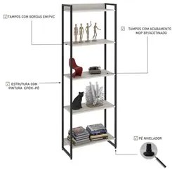 Estante Livreiro Dynamica Industrial 60cm 5 Prateleiras C08 Snow - Mpo