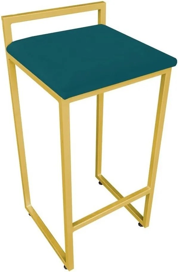 Conjunto 02 Banquetas Pietra Suede Base Dourado D03 - D'Rossi - Azul Pavão