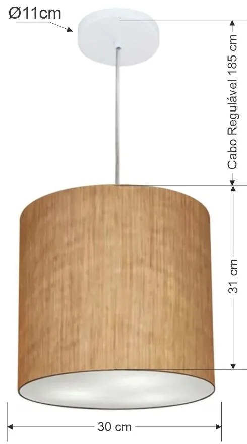 Lustre Pendente Cilíndrico Md-4036 Cúpula em Tecido 30x31cm Palha - Bivolt