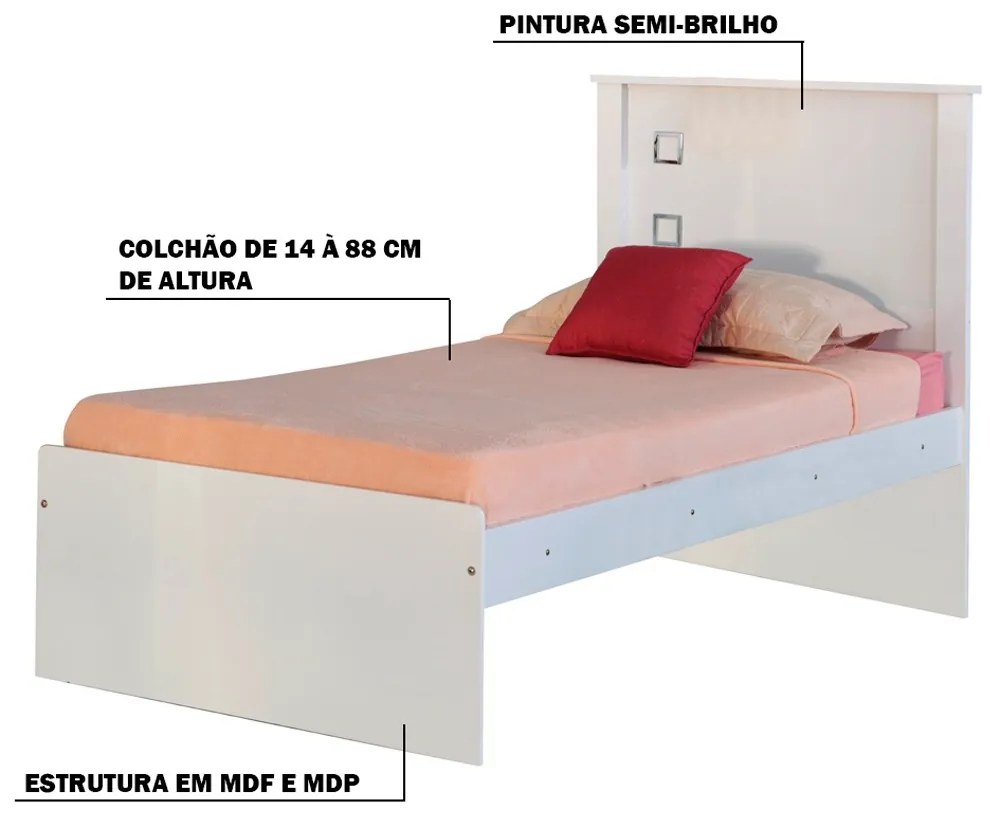 Cama Solteiro Reino Branco G68 - Gran Belo