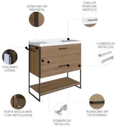 Gabinete de Banheiro 80cm Industrial Com Cuba Zaqui Mel Z54 - Mpozenat