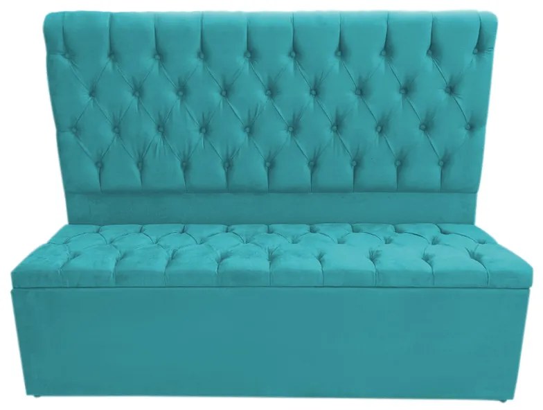 Cabeceira com Calçadeira Baú Solteiro 100cm Nicole Suede Turquesa - Sheep Estofados - Água
