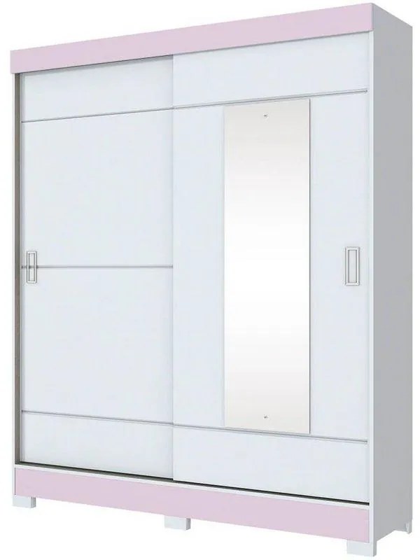 Roupeiro Briz 2 Portas Deslizantes 2 Gavetas - Branco / Rosa Chá
