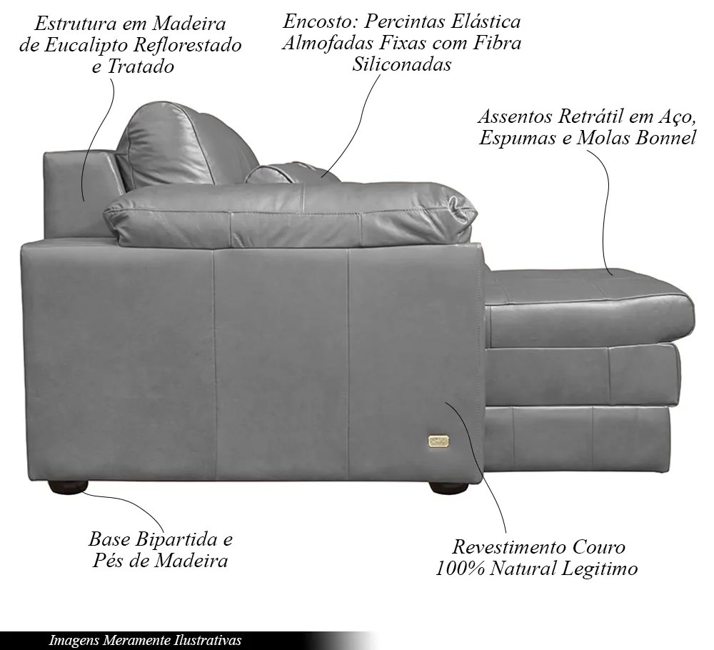 Sofá Decorativo Piece Bipartido Retrátil Sala de Estar 215cm Couro Cinza G58 - Gran Belo