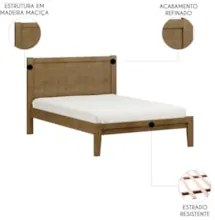 Cama Casal Colchão 140cm Pé Madeira Maciça Solvi Freijó F07 -