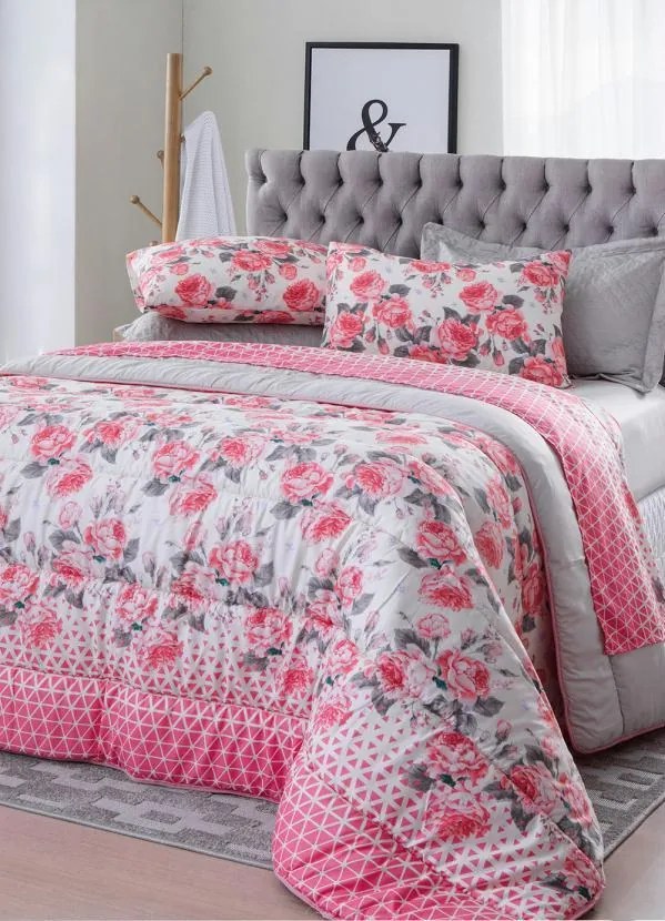 Jogo de Cama Rosa Casal 4 Peças