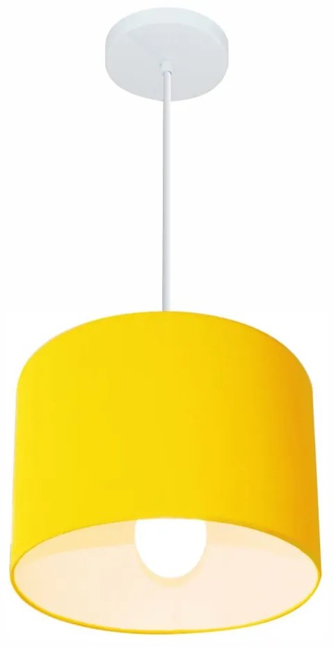 Lustre Pendente Cilíndrico Md-4054 Cúpula em Tecido 30x21cm Amarelo - Bivolt