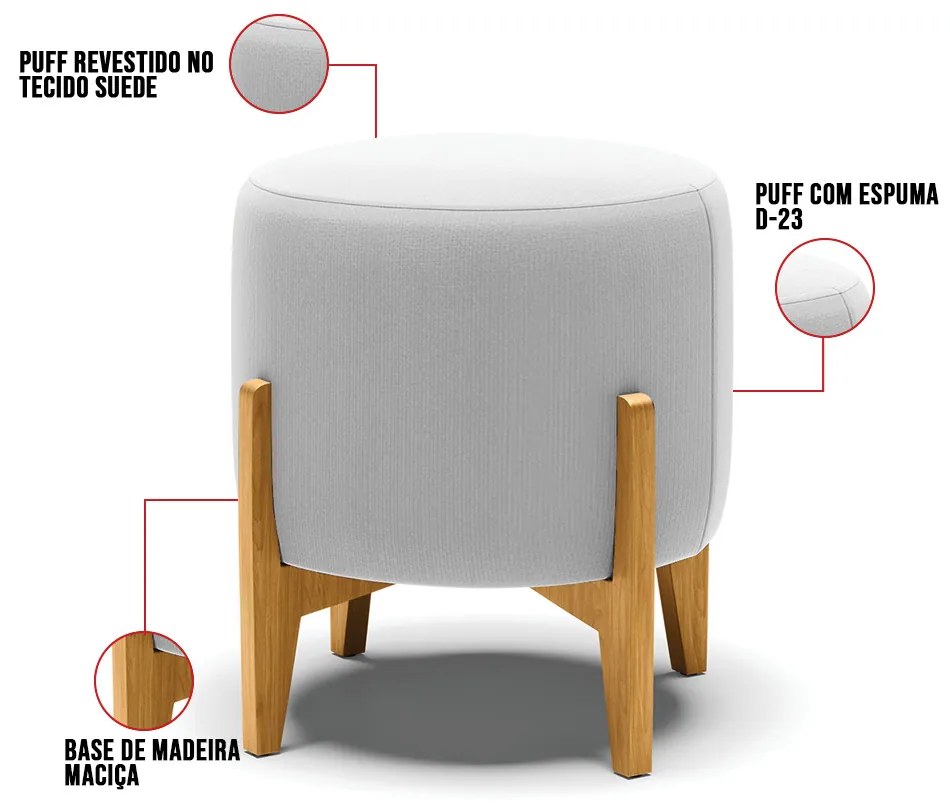 Puff Stella Suede Base Madeira Castanho - D'Rossi - Cinza