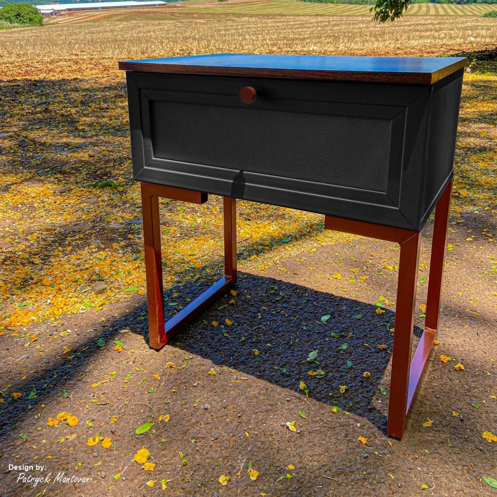 Mesa de Cabeceira Iron 1 Gaveta Imbuia/Preto/Cobre - Vizzato - Preto