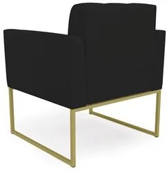Sofá Namoradeira e 1 Poltrona Base Industrial Dourado Ana Linho Preto