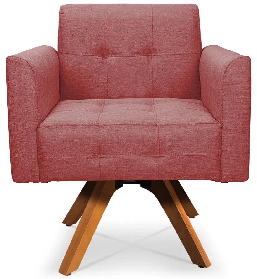 Poltrona Giratória Elisa Linho Whisky Rosê A106 Base Madeira MM30 - D'Rossi