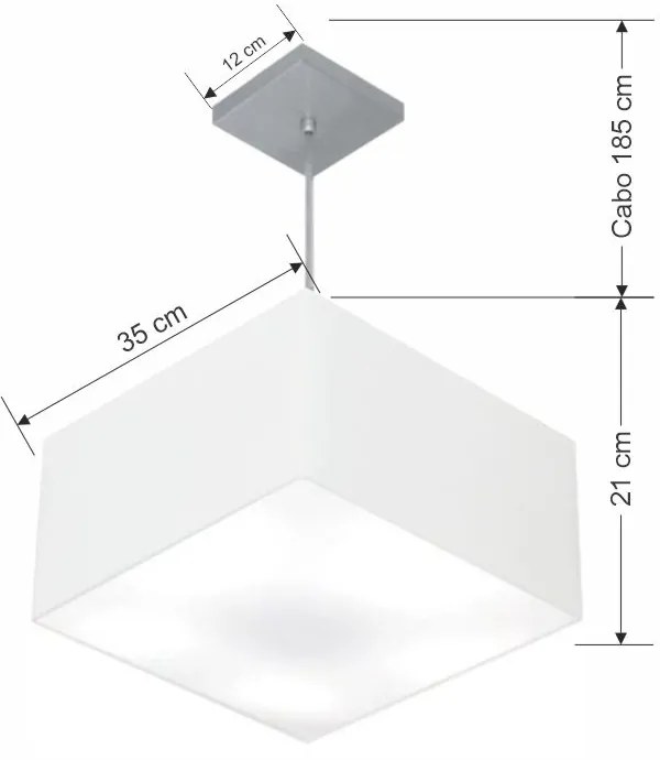 Lustre Pendente Quadrado Md-4020 Cúpula em Tecido 21/35x35cm Branco - Bivolt