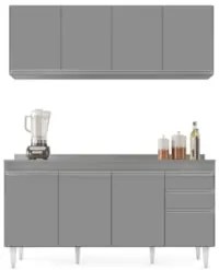 Armário Cozinha e Balcão Com Tampo 160cm Arkansas Cinza - Lumil