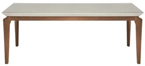 Mesa Lauren Tampo Vidro Off White Gloss Base Natural 210cm  - 70560 Sun House