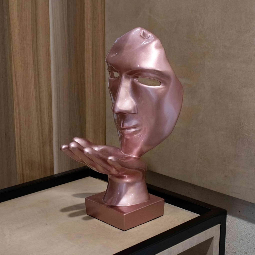 Máscara Sopro Decorativa Rosa Fosco Em Cerâmica 35x16x20 Cm - D'Rossi
