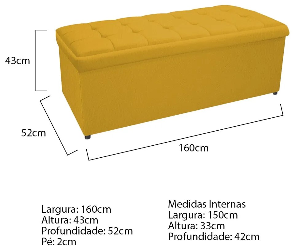 Calçadeira Copenhague 160 cm Queen Size Suede Amarelo - ADJ Decor