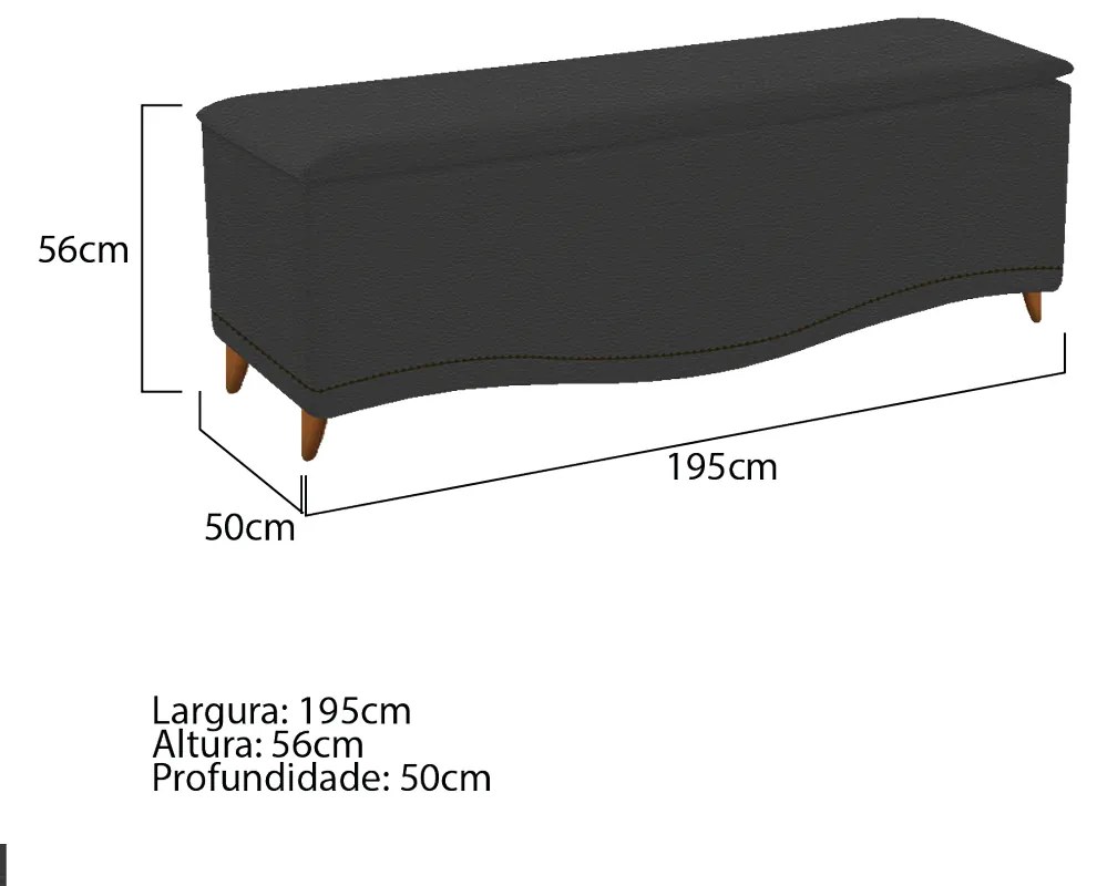 Calçadeira Estofada Yasmim 195 cm King Size Corano Preto - ADJ Decor