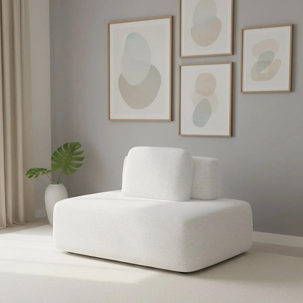 Sofá Módulo Central 140cm Orgânico Sala Berlim Bouclê K01 - D'Rossi - Off White