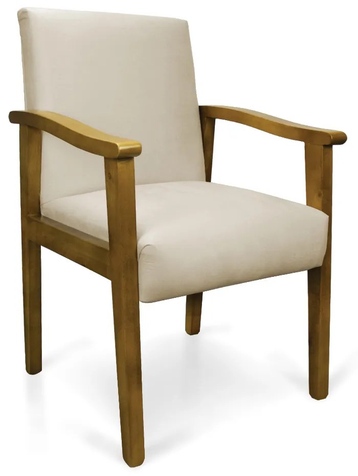 Poltrona Eloisa Veludo Base de Madeira Castanho - Bege