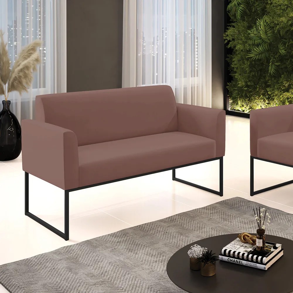 Sofá Namoradeira Base Industrial Preto Marisa Veludo D03 - D'Rossi - Rose