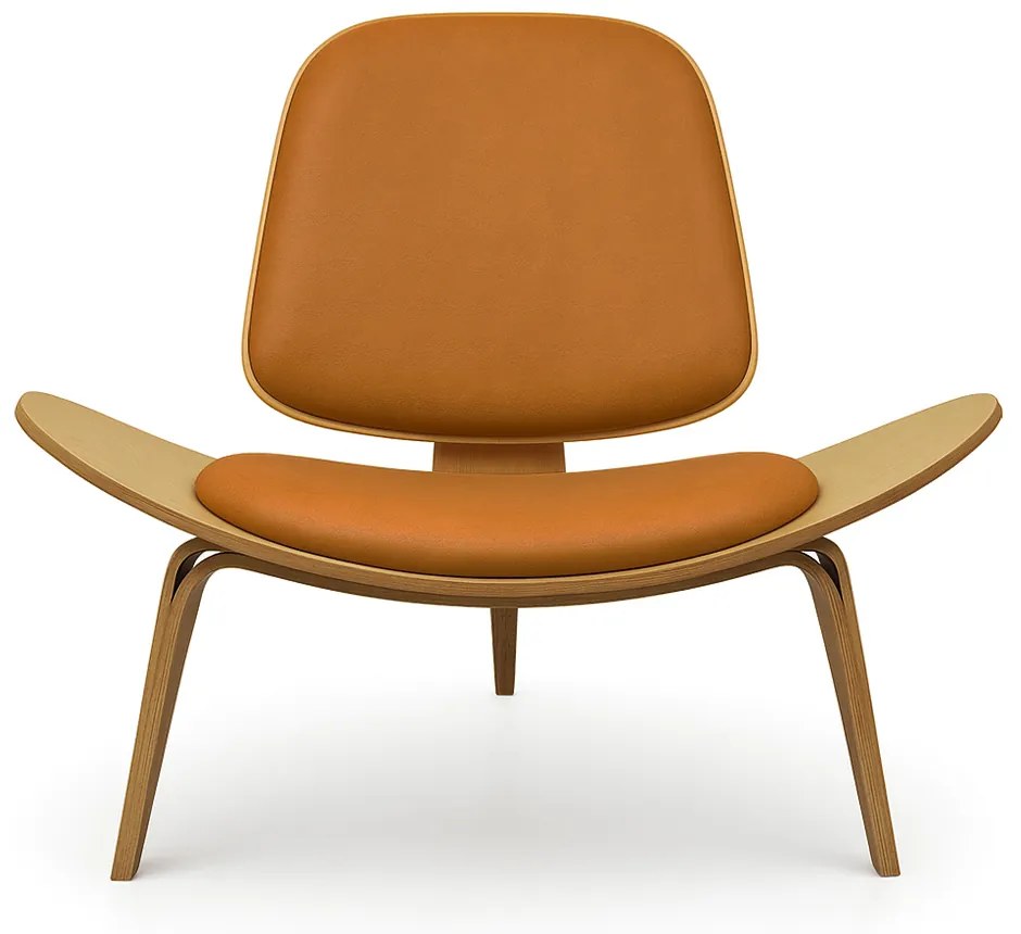 Poltrona Decorativa Base de Madeira Shell Sintético PU Caramelo P01 - D'Rossi