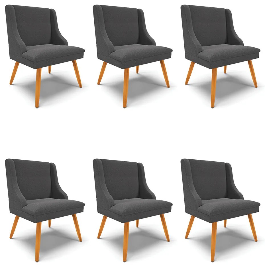 Cadeira Sala de Jantar Pé Palito Castanho Kit 6 Liz Boucle D03 - D'Rossi - Grafite