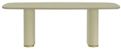 Mesa Lintz Tampo Vidro Off White Fosco Base Tecido Bege 220cm -70604 Sun House