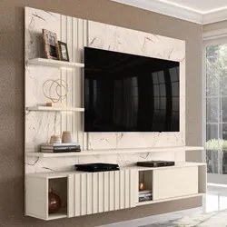 Painel Para TV Até 55 Pol. Bancada Suspensa Atena Calacata/Off White -