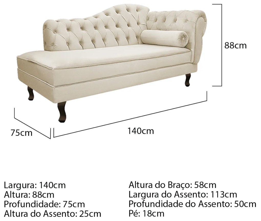 Kit Diva Recamier Diana 140cm Lado Esquerdo e 02 Poltronas Classic Suede - ADJ Decor