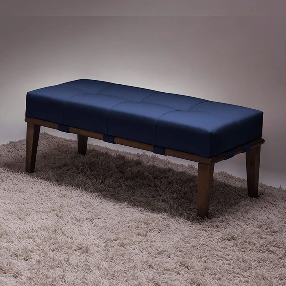 Puff Decorativo 100cm Martínez Veludo Pés Madeira Azul/Imbúia G62 - Gran Belo