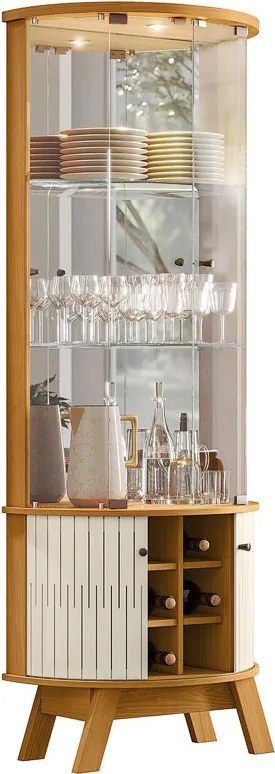Cristaleira Decorativa Deker Nicho Garrafeiro Iluminação Led Espelho MDP Cinamomo/OffWhite G97 - Gran Belo