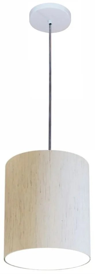 Kit/3 Lustre Pendente Cilíndrico Md-4012 Cúpula em Tecido 18x25cm Linho Bege - Bivolt