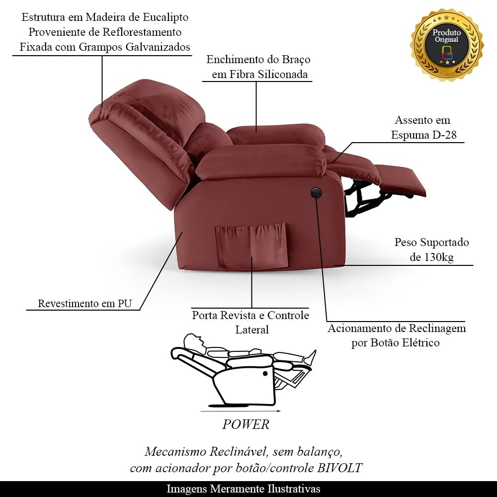 Poltrona do Papai Reclinável Melim Power Elétrica PU FH1 - D'Rossi - Vermelho