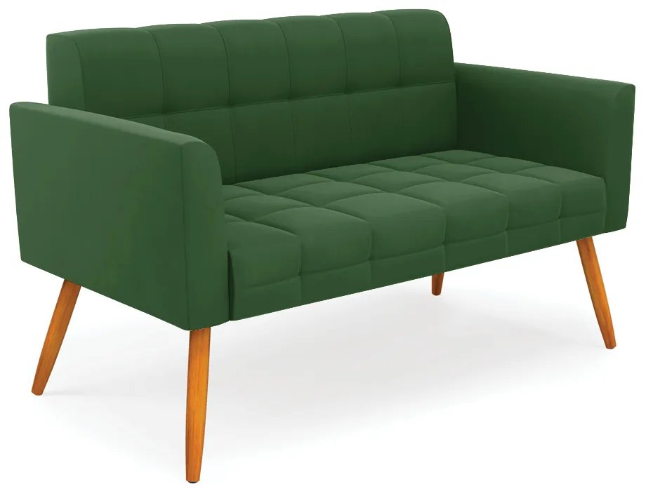 Kit 1 Sofá Namoradeira e 1 Poltrona Elisa Suede Verde Pés Palito Castanho - D'Rossi