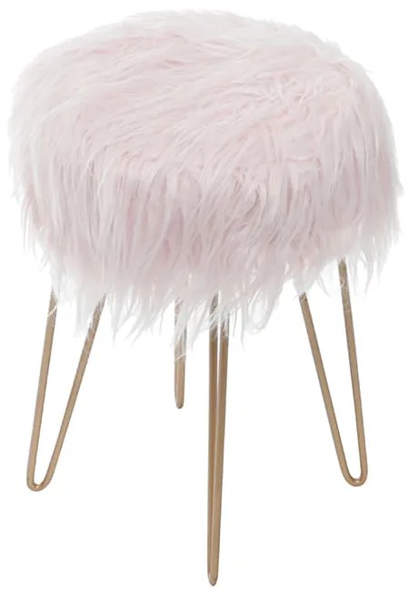 Puff Chico Peludo Base Metal - Rosa