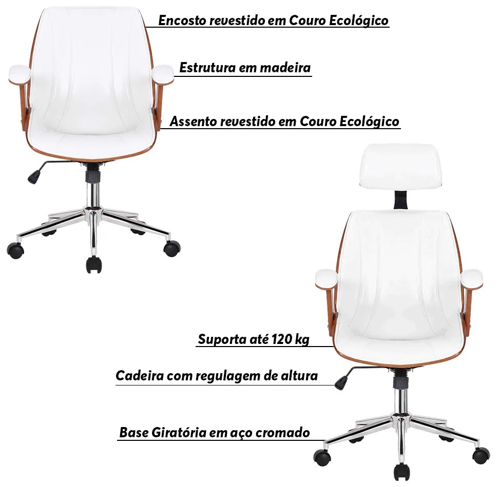 Kit 4 Cadeiras de Escritório Juliette Diretor e 1 Presidente Giratórias Branca G24 - Gran Belo